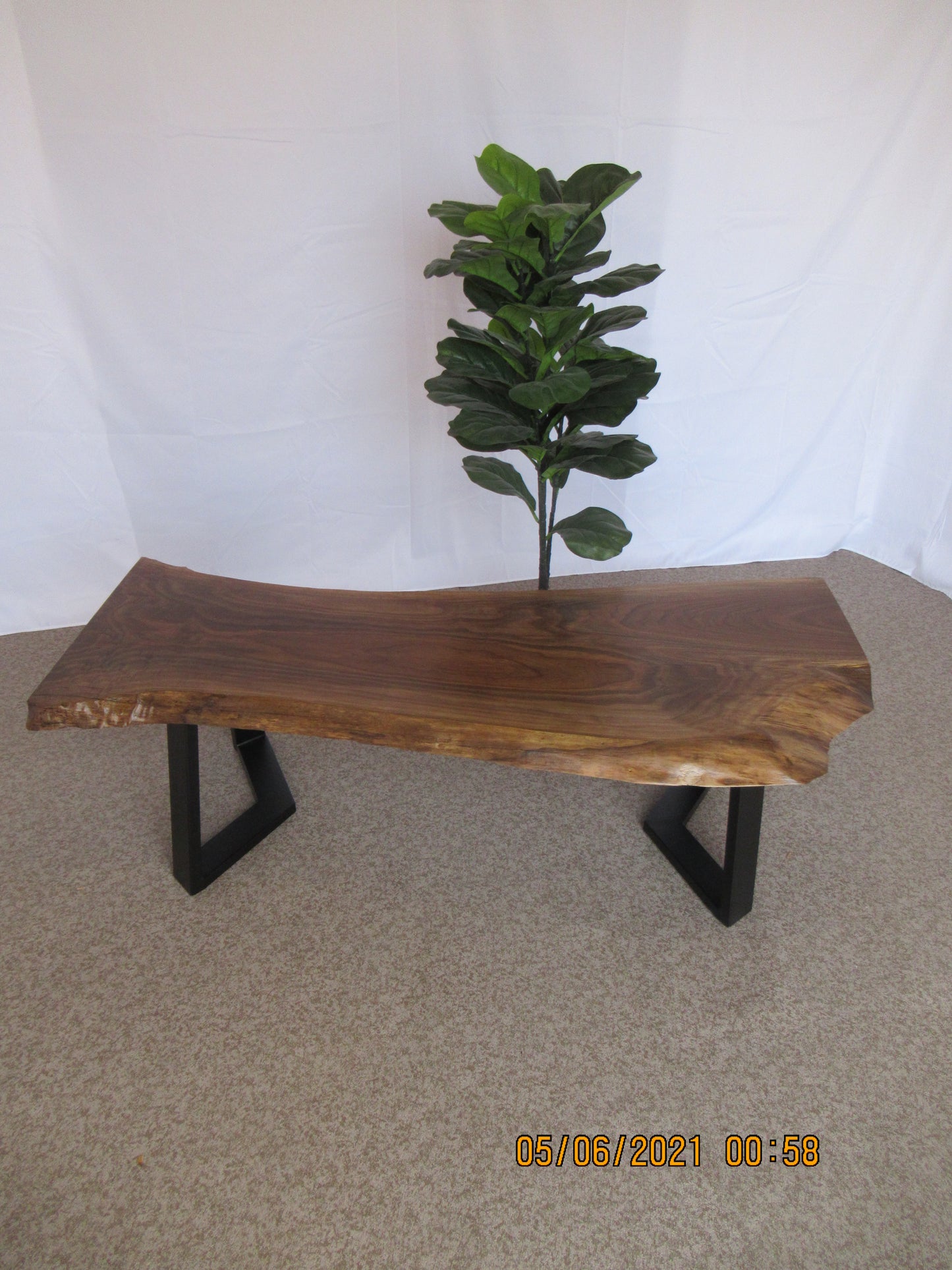 Handcrafted Solid Walnut Coffee Table with Sleek Metal Legs