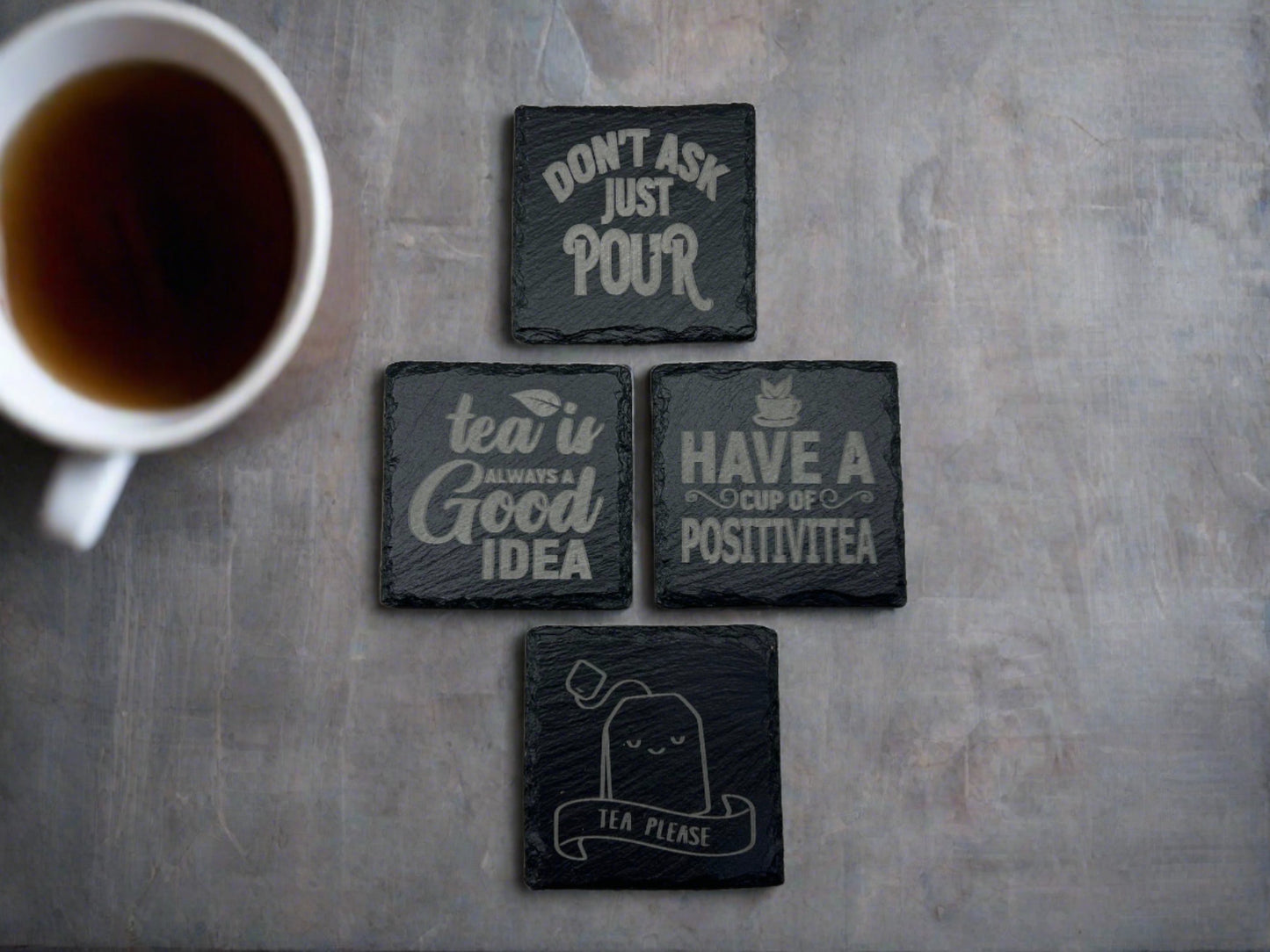 Morning tea slate coasters