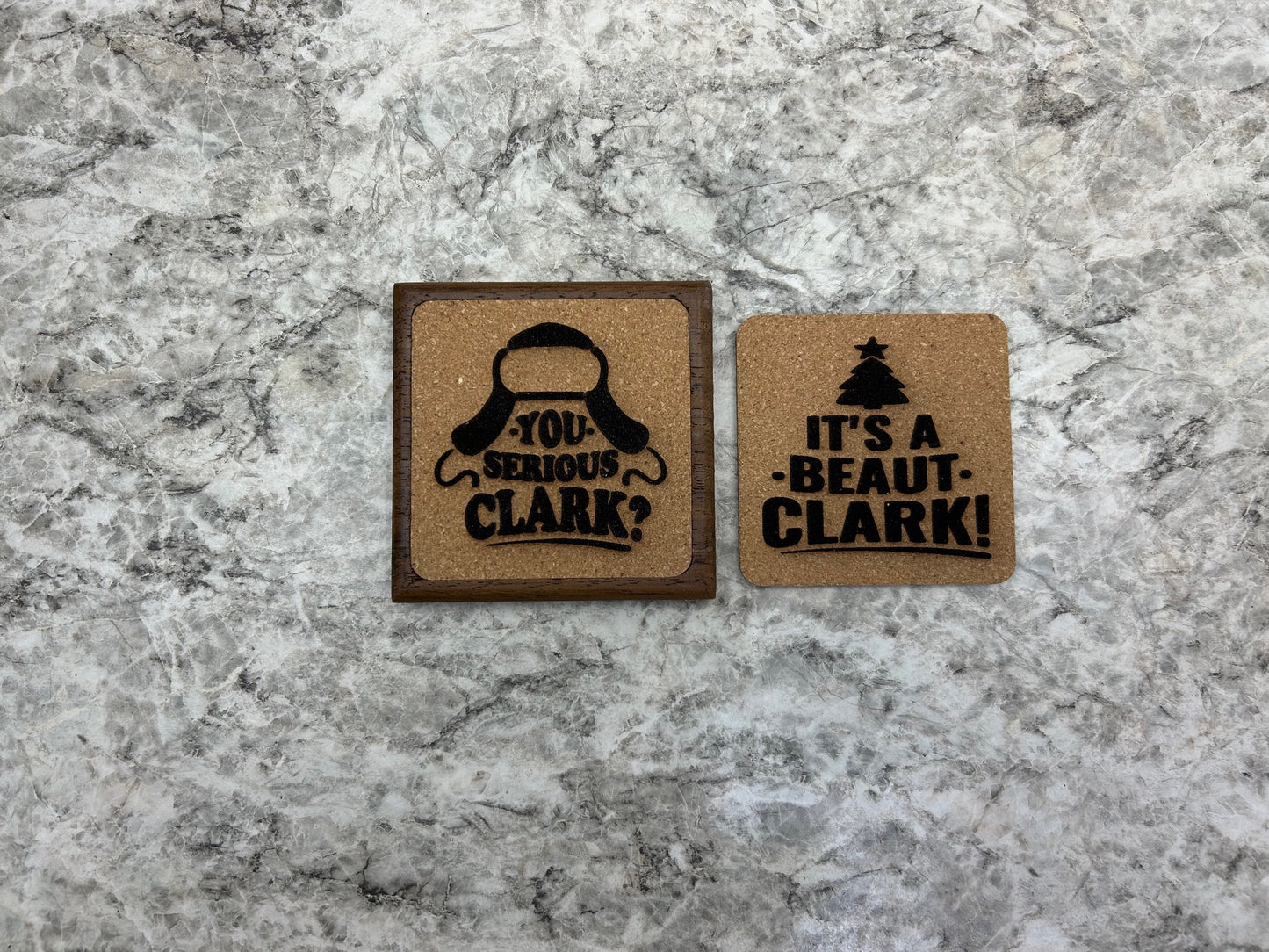 Interchangeable walnut and cork coasters