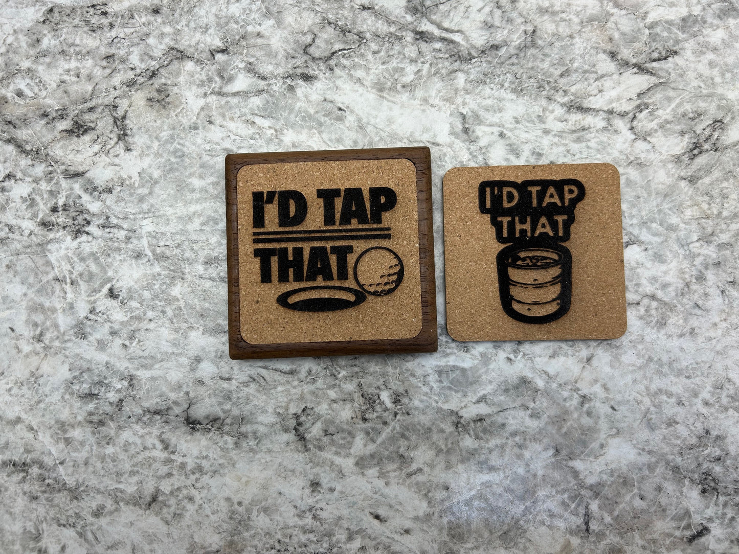 Interchangeable walnut and cork coasters