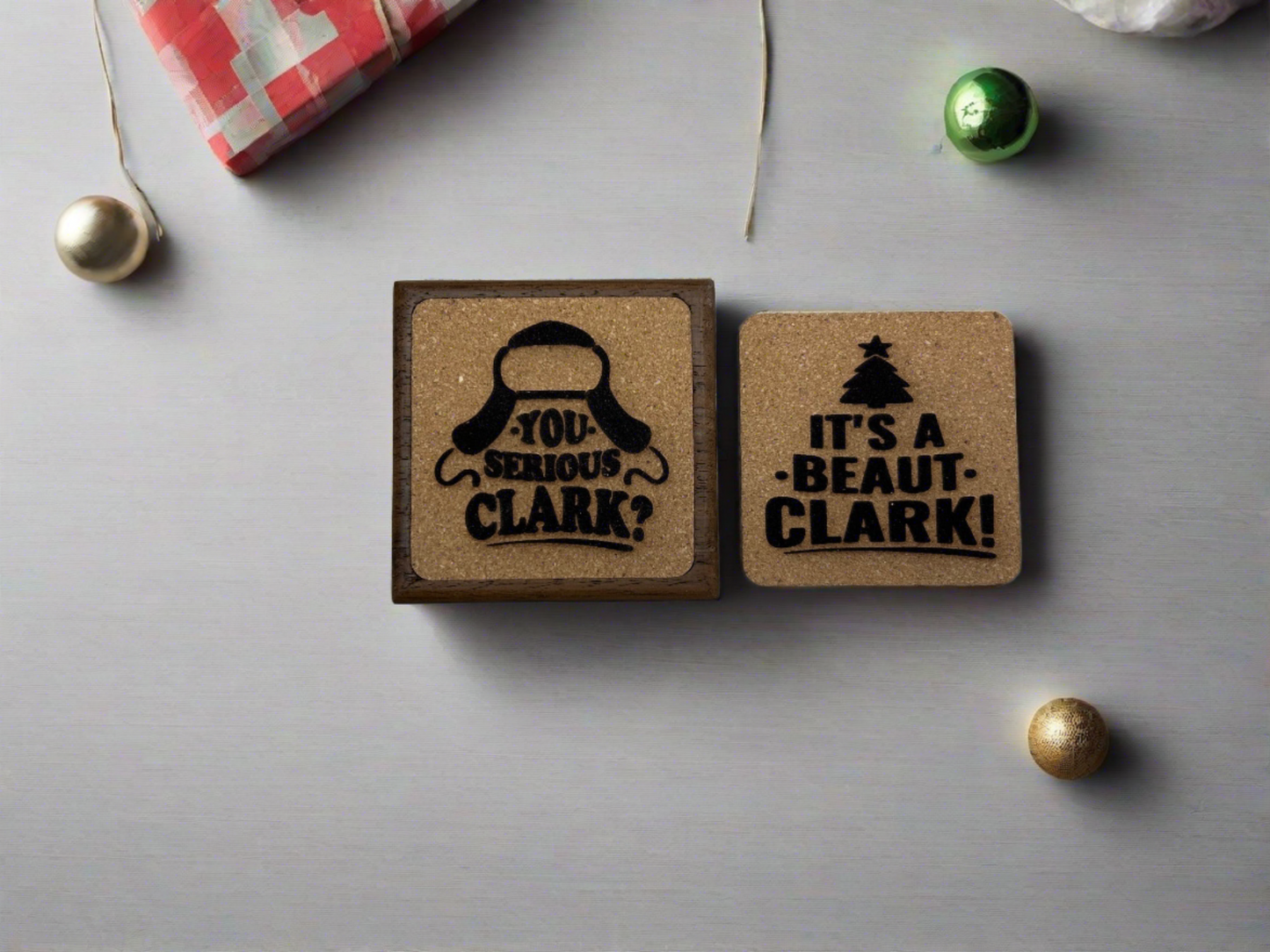 Interchangeable walnut and cork coasters