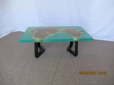 Handcrafted Mappa Burl & Turquoise Epoxy Coffee Table