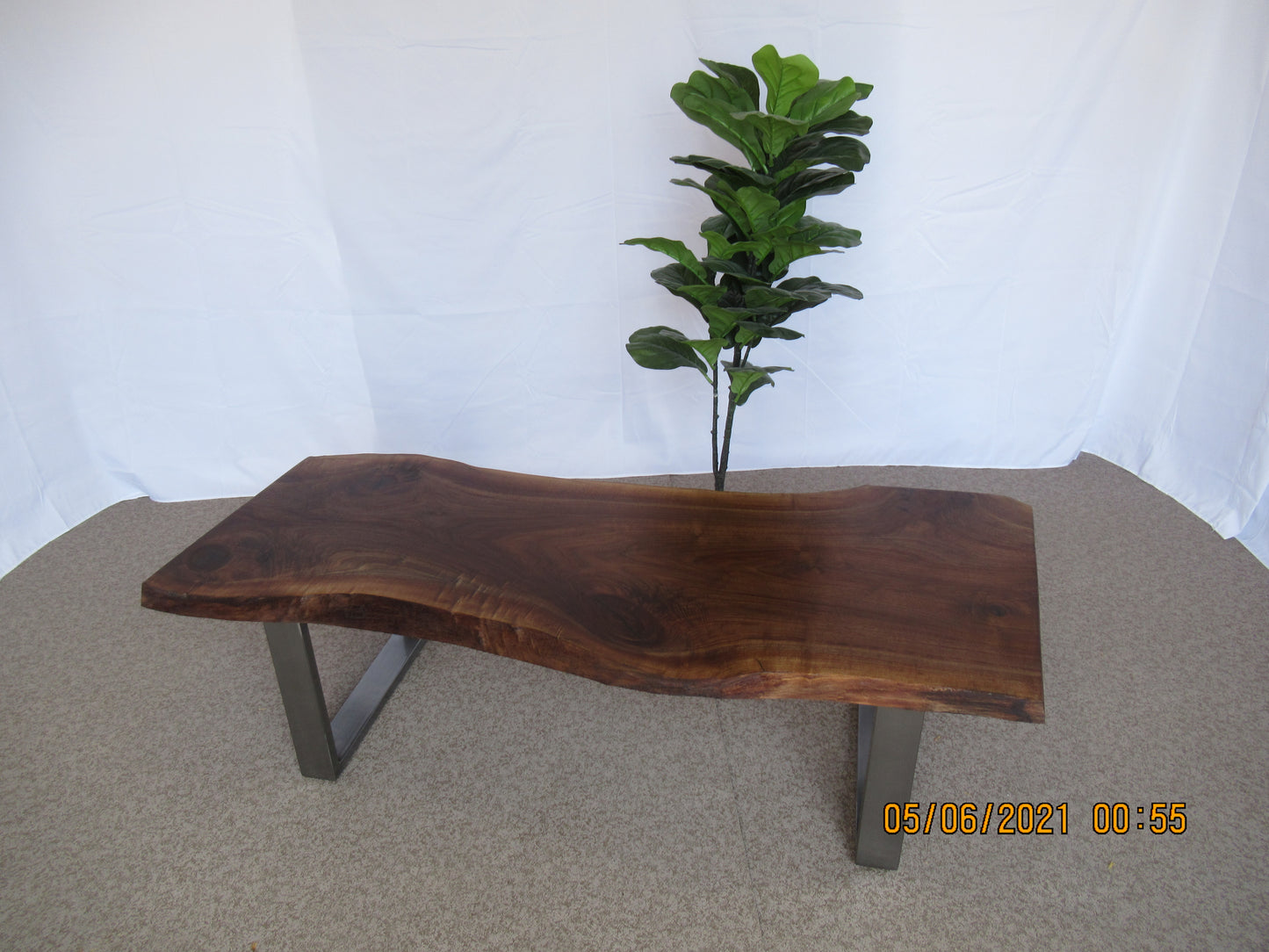 Handcrafted Solid Walnut Coffee Table with Sleek Metal Legs