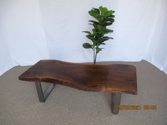Handcrafted Solid Walnut Coffee Table with Sleek Metal Legs