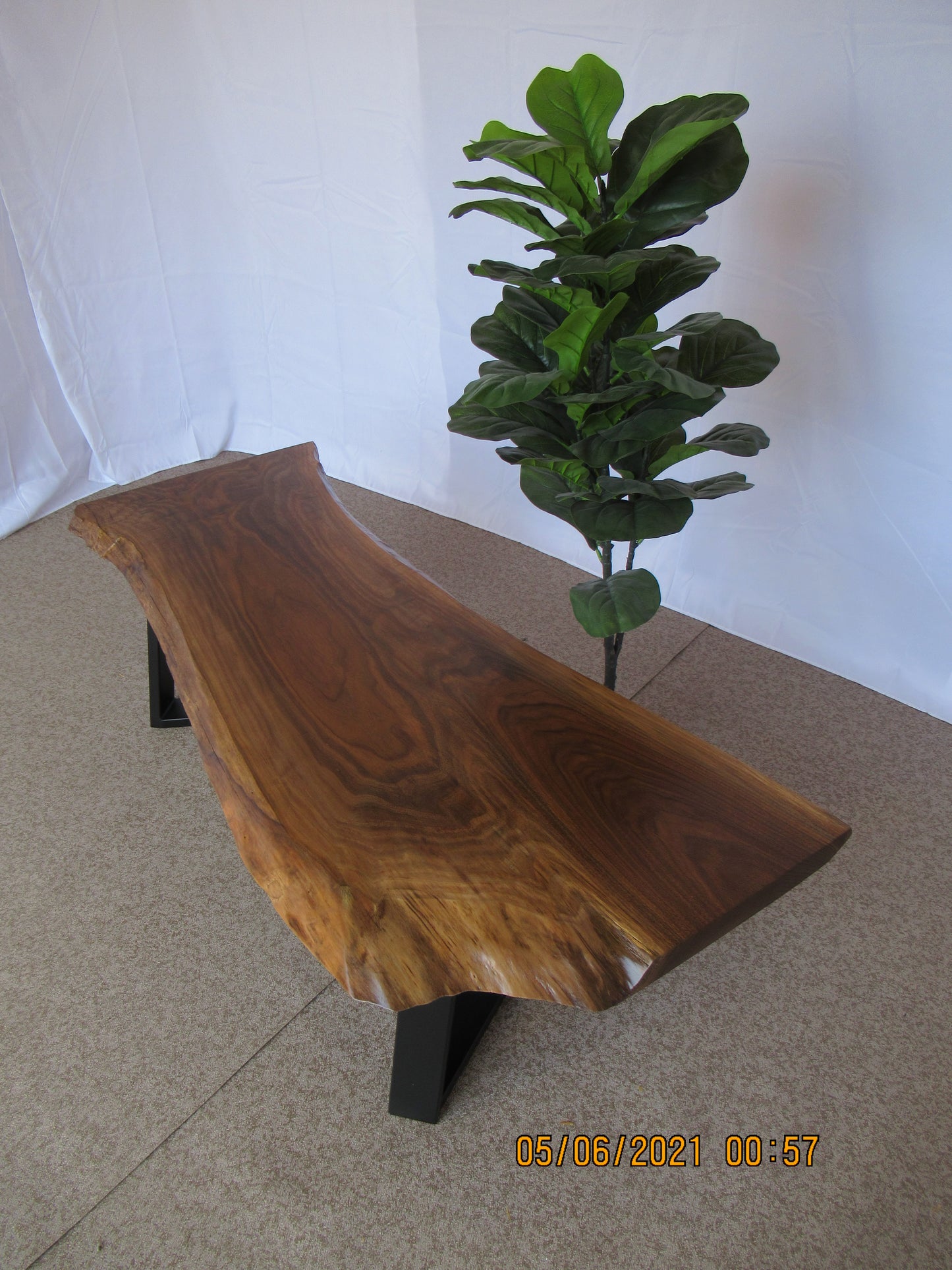 Handcrafted Solid Walnut Coffee Table with Sleek Metal Legs
