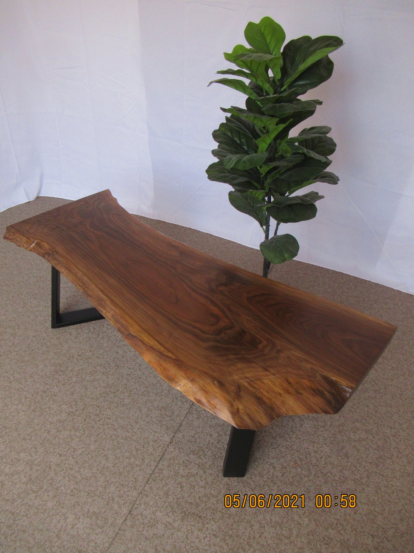 Handcrafted Solid Walnut Coffee Table with Sleek Metal Legs