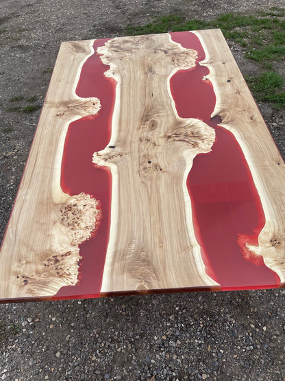 Cottonwood And Red Epoxy River Dining Table