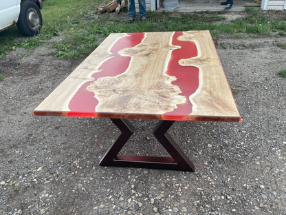 Cottonwood And Red Epoxy River Dining Table